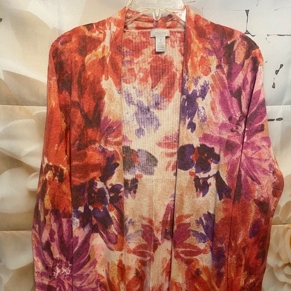 Chico's Colorful Floral Boho Cashmere Blend Cardigan - Picture 1 of 9